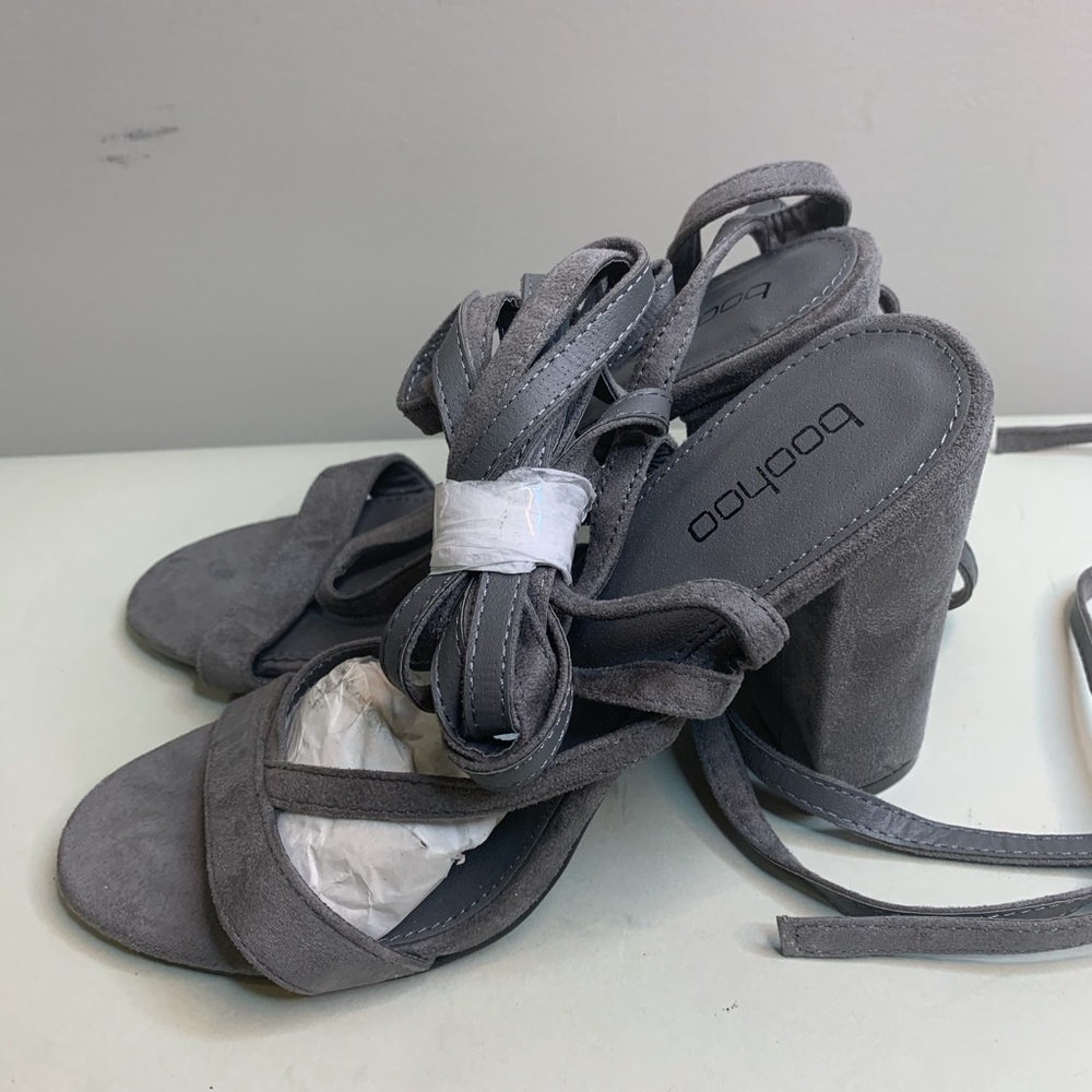 Boohoo gray strappy heels